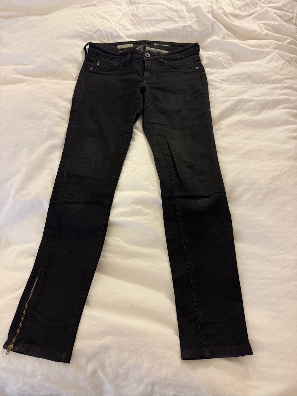 AG Adriano Goldschmied Black Straight-Leg Jeans with Ankle Zipper